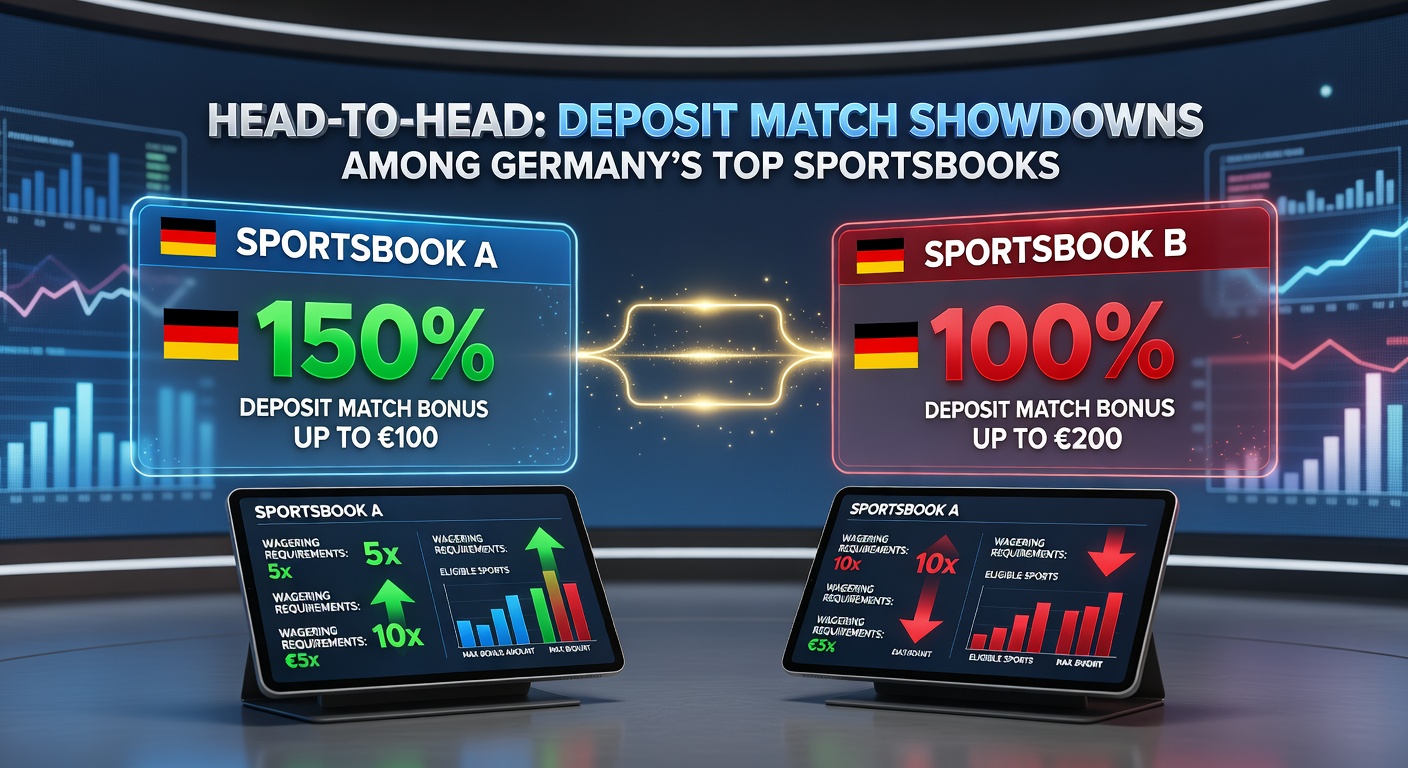 Detaillierte Tabelle mit Head-to-Head-Vergleich der Deposit-Match-Boni, inklusive Prozentsätzen, Limits und Bedingungen