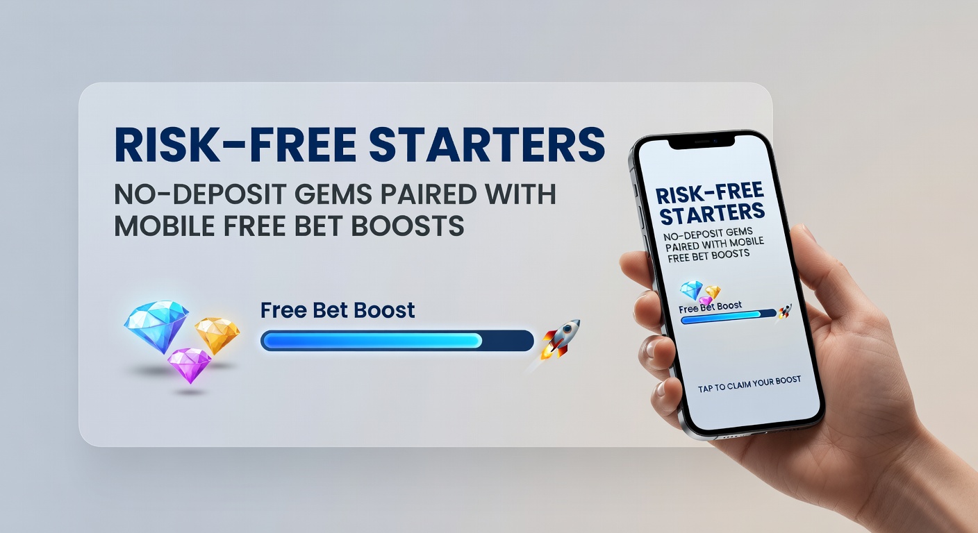 Grafik mit No-Deposit-Bonus-Symbolen und mobilen Boost-Icons, die einen risikofreien Wettprozess illustrieren
